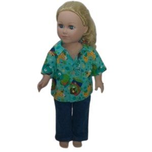 Unisex Monster Print Camp Shirt Handmade for 18" Dolls